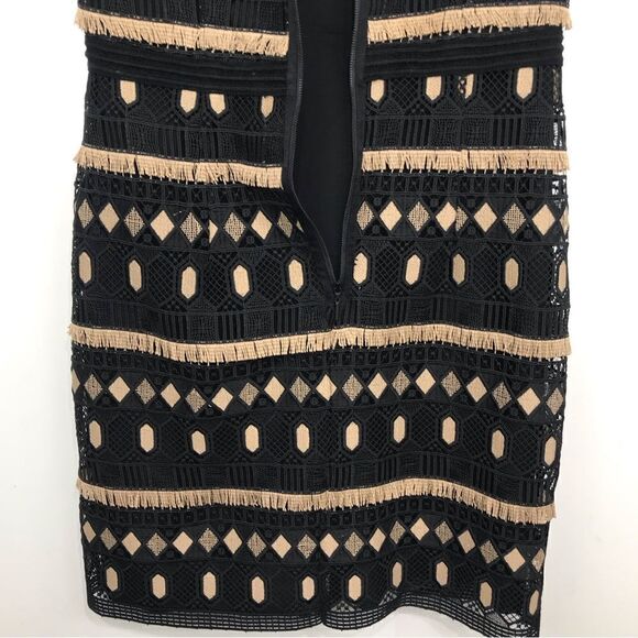 Nanette Lepore Black Tan EFFORTLESS Geo-Lace Fringed Geometric Sheath Dress - Picture 11 of 16